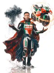 Illustration symbolique de Johann Zarco en pilote Honda maîtrisant la pluie et la tension de Jerez 2026.